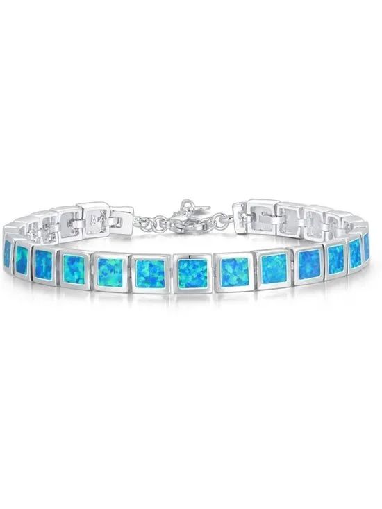 Elegant Fire Opal Tennis Bracelet | 14K White Gold Plated | Women's Gemstone