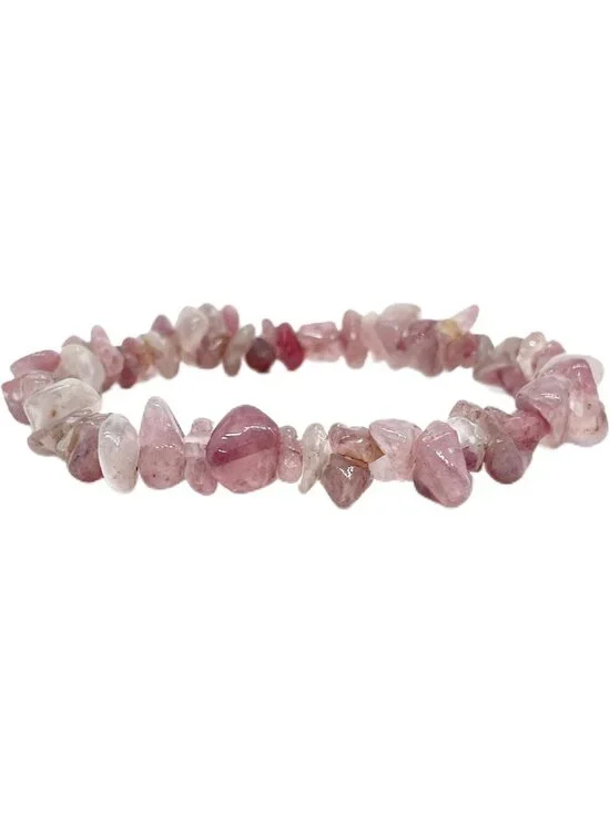 Dainty Pink Madagascar Rose Quartz Chip Bracelet | Natural Crystal Beaded