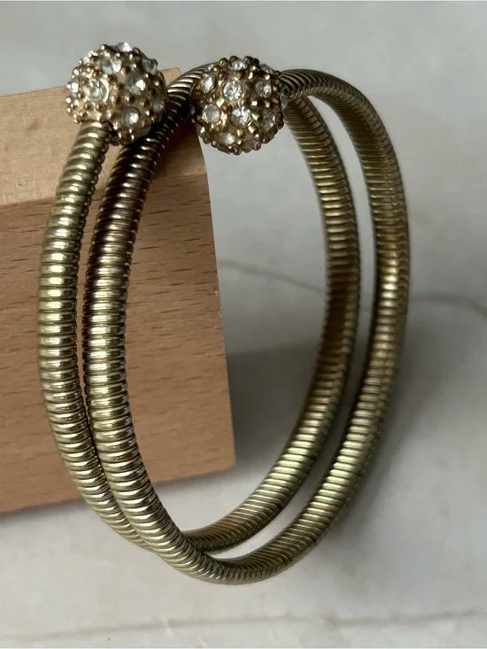 Gold-Tone Crystal Ball Coil Bracelet