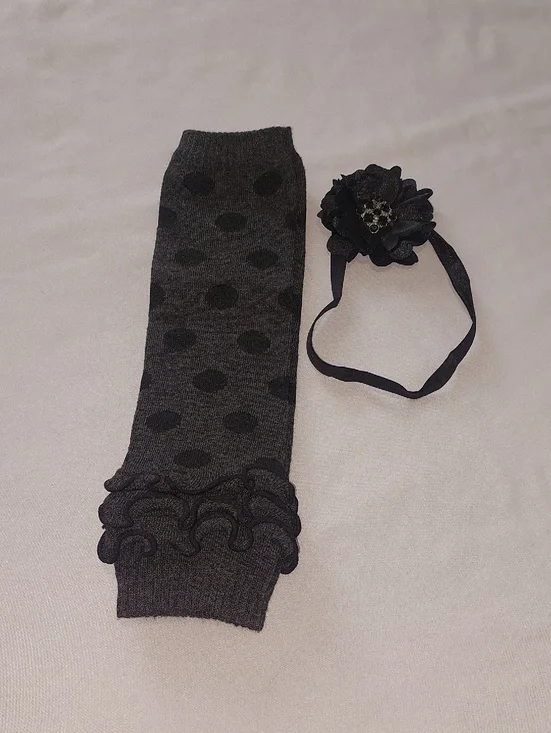 Black Floral Headband & Polka Dot Leg Warmer Set Children