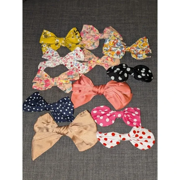 Floral Polka Dot Hair Bows Clips Set of 12 Cute Girl Toddler‎ Accessories NEW