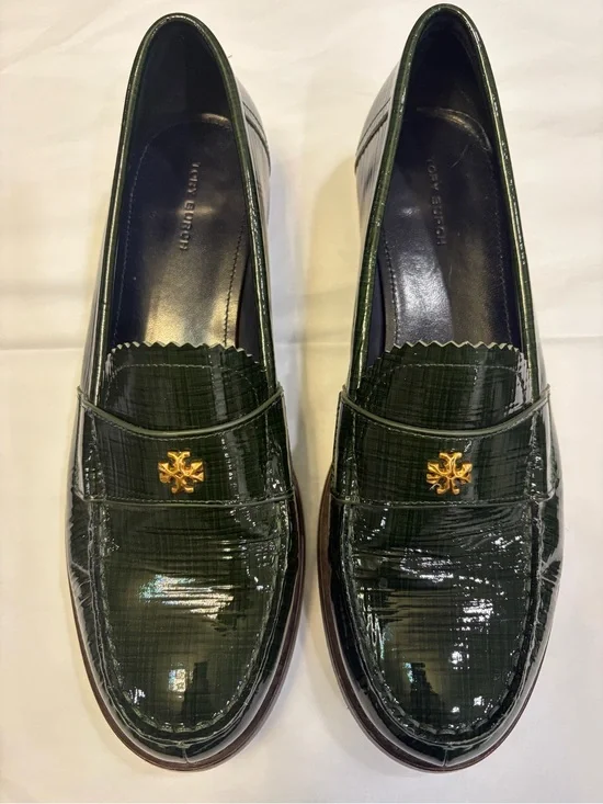 Tory Burch Classic Loafers in Dark Everglade Patent Leather - Size 9 (With COA)