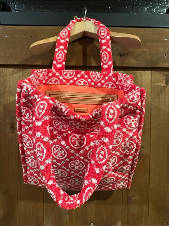 Tory Burch Red and White Logo Terry Tote
