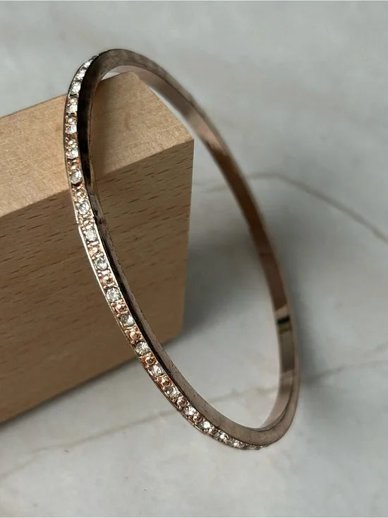 Delicate Rose Gold Tone Crystal Pavé Bangle Bracelet