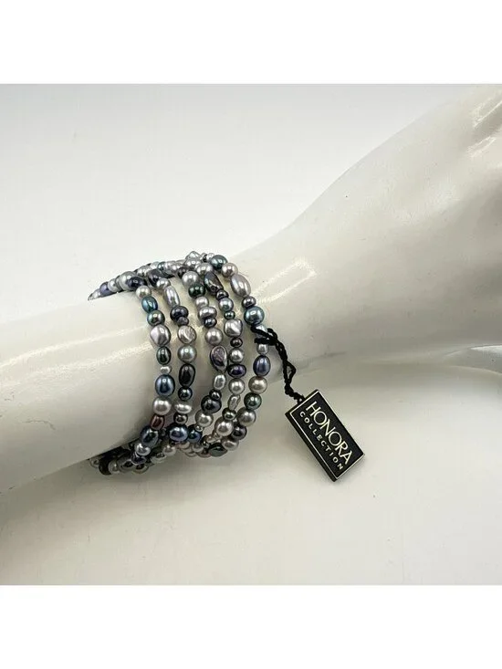 Honora Pearl Bracelet Stretch Set Lot of 5 Gray Oil Slick Multi Strands