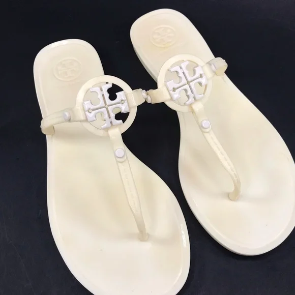 Tory Burch Women's Size 7 Mini Miller Flat Thong Jelly Sandals Cream Off White