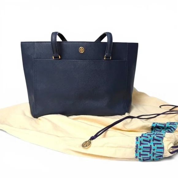 Tory Burch Robinson Tote Navy Saffiano Leather Shoulder‎ Bag Medium