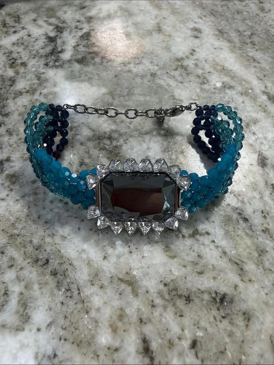 Swarovski Player Bracelet Black and Shades of Blue EUC