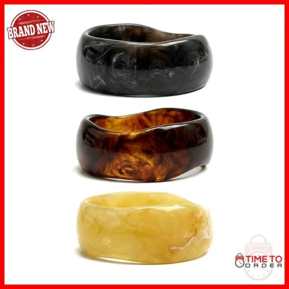 Chunky Resin Bangle Bracelet Set, Stackable Wide Bangles for Women