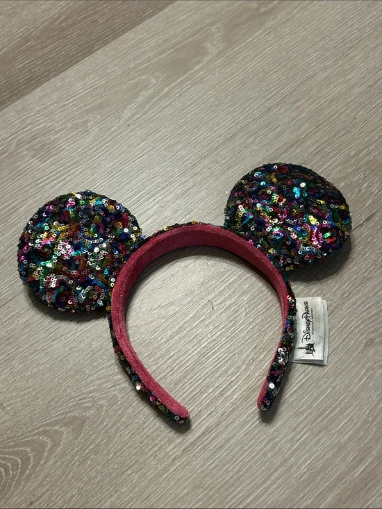 Disney Parks Multicolor Sequin Minnie Mouse Ear Velvet Lined Headband