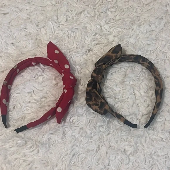 Kids Red Polka Dot & Leopard Print Knot Headbands
