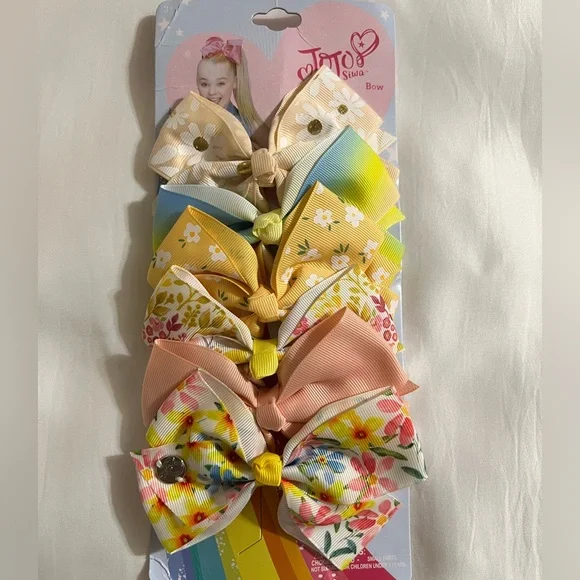 JoJo Siwa Floral and Striped Hair Bows Collection 6 Pcs Set