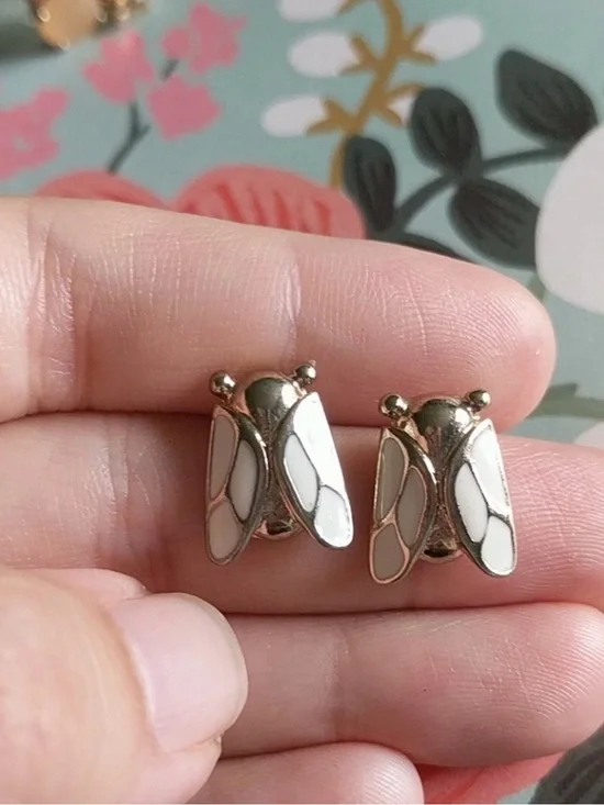 Tory Burch Gold-Tone Bee Stud Earrings with White Enamel