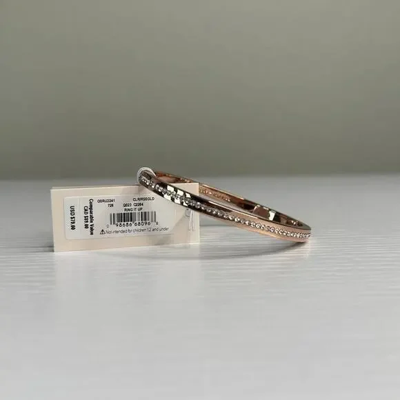 Kate Spade Rose Gold Tone RING IT UP Clear Pave Hinged Bangle Bracelet