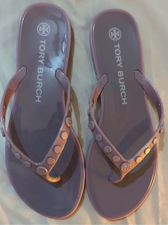 Tory Burch Purple Logo Jelly Flip Flops