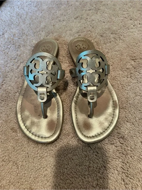 Tory Burch Metallic Gold Logo Miller Thong Sandals