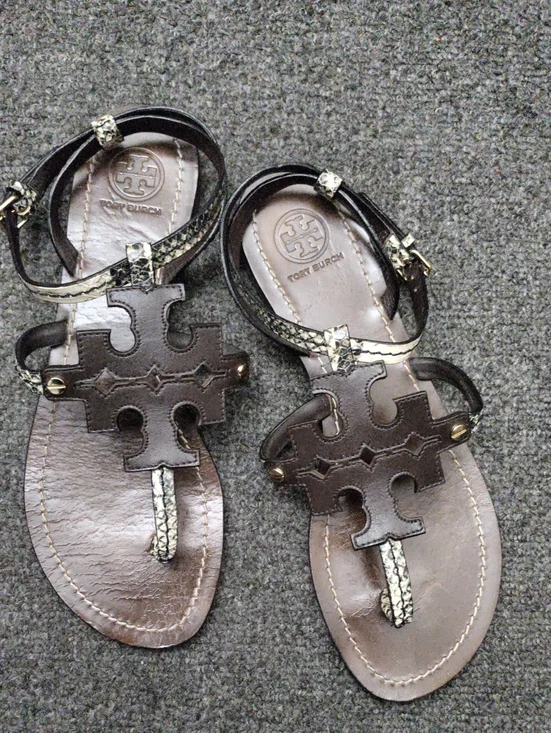 Tory Burch Phoebe Chandler Snake Print Leather Sandals