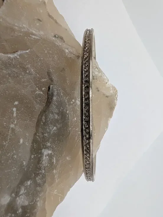 LOFT Silver Tone Bangle Bracelet with Clear Rhinestone Pave Inlay Fashion