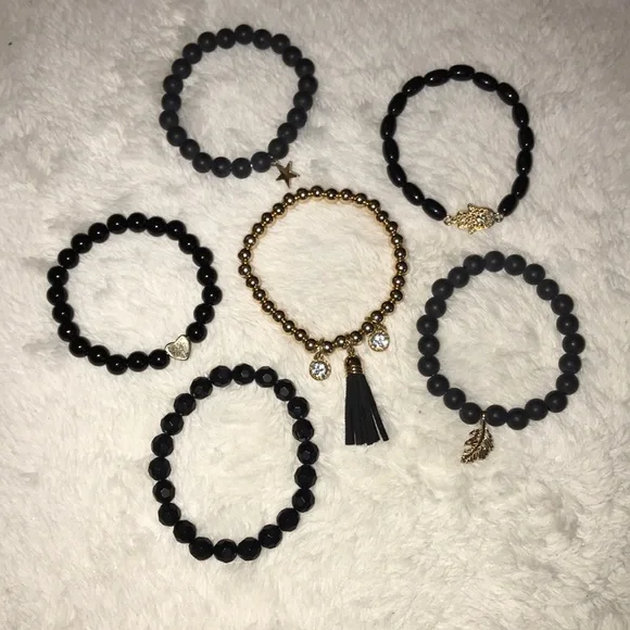 Black and Gold Beaded Bracelet Set