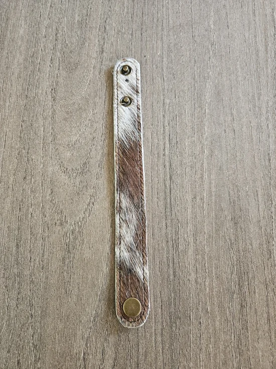 Hair-On Leather Snap Bracelet in Brown and White-NWOT