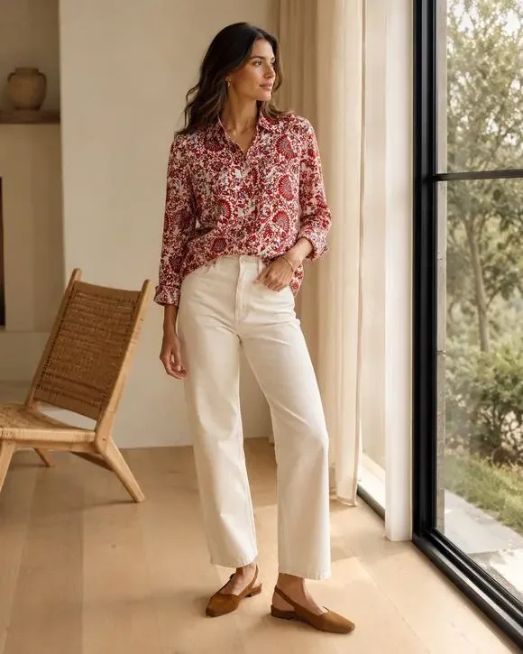 Tory Burch Madura Acai Floral Paisley Silk Twill Blouse Size 6