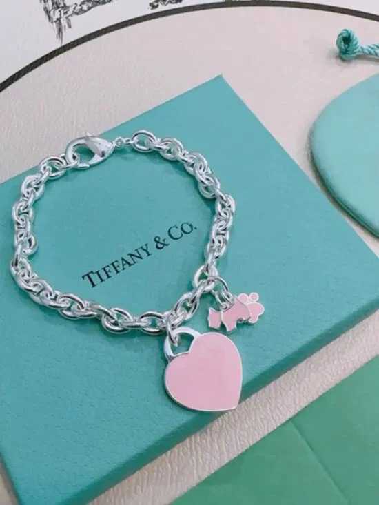 Tiffany & Co. Pink Heart Silver Bracelet