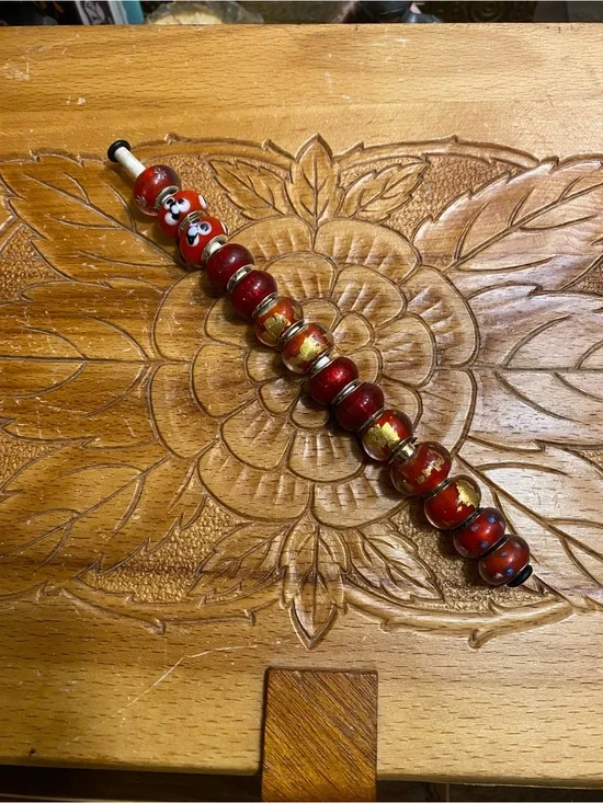 Sterling and Glass red Beads set of 14