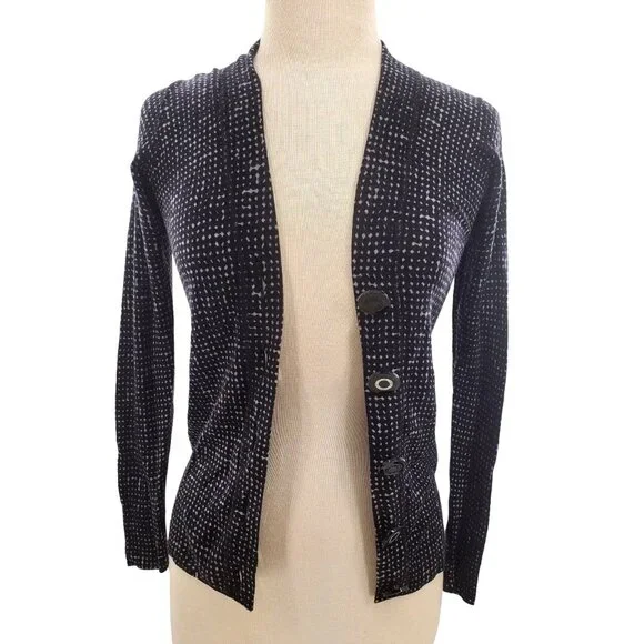 Tory Burch XS Wool Cardigan Button Front Long Sleeve Jacket Micro-Dot Preppy