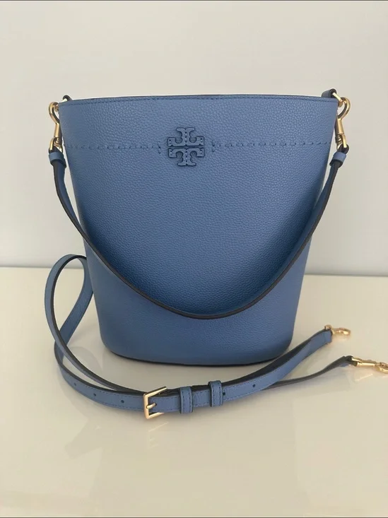 Tory Burch McGraw Bucket Shoulder Bag in Bluewood Blue.