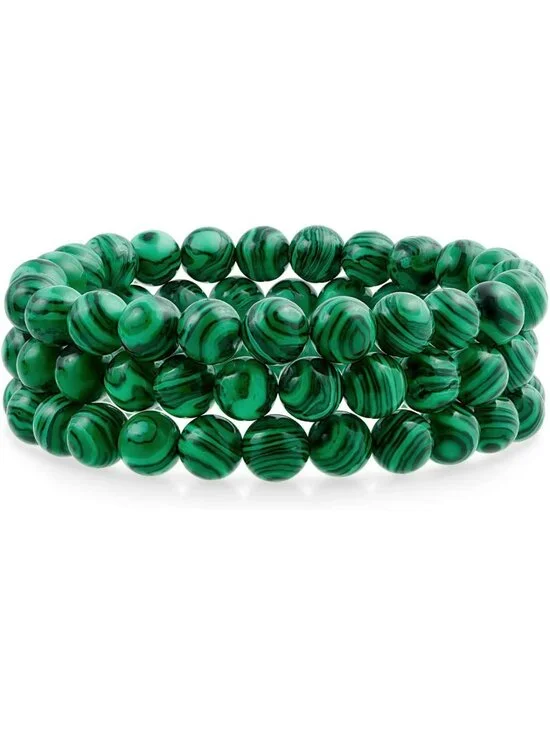 Unisex Stackable 3-Piece Gemstone Round Bead Stretch Bracelet Set - Adjustable