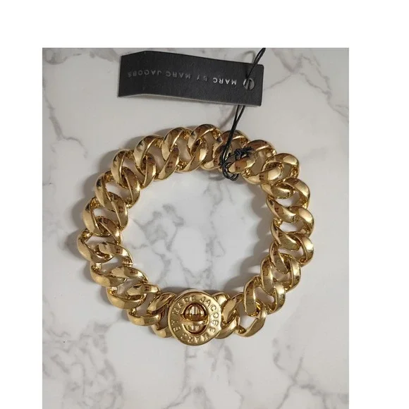 MARC JACOBS Gold Link Bracelet w/ Turn Lock Clasp & Dust Bag - NWT