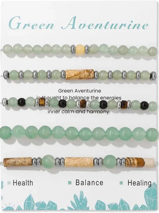 5Pcs Stackable Crystal Bracelets Set - Natural Stone Healing Beaded Jewelry
