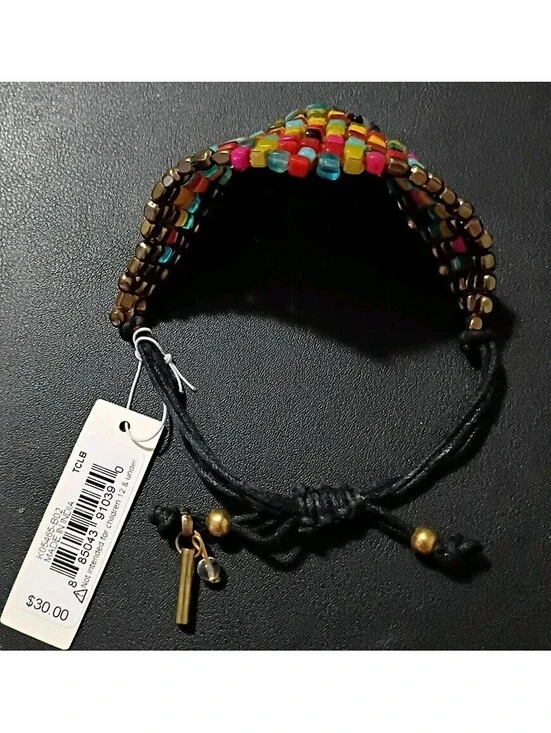 NWT KENNETH COLE Colorful Diamond Beaded Panel Bracelet Signed Gold Black