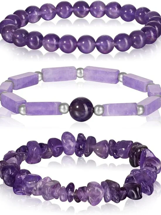 Set of 3 Handmade Natural Stone Beaded Bracelets - 8mm Healing Crystal Jewelry