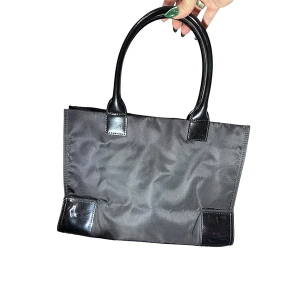 Tory Burch Black Nylon Patent Leather Tote Bag
