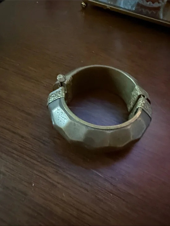 Faceted Gold-Tone Hinged Bangle Bracelet