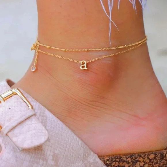 💛GOLD A to Z LETTER SPARKLE INITIAL ANKLET ALPHABET BRACELET GIFT, ELDM22279