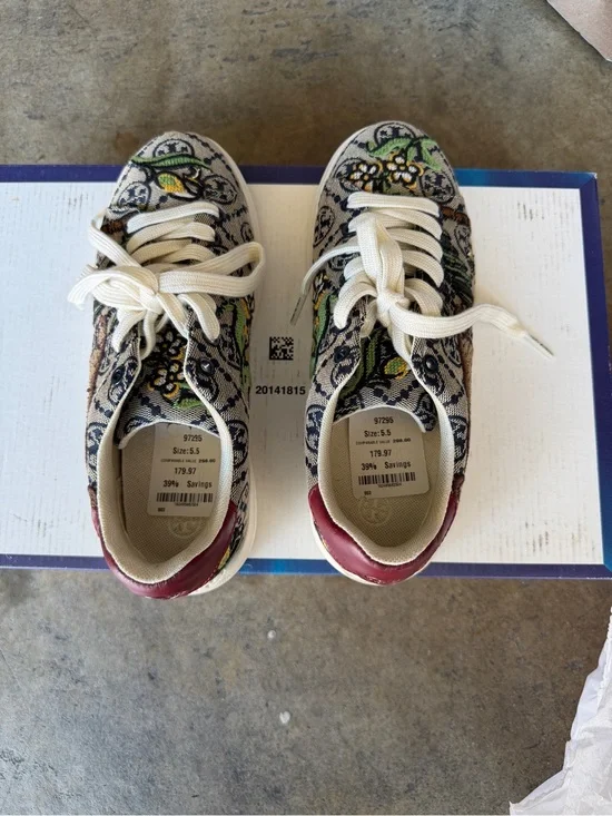 Floral Woven Fabric Sneakers with Embroidered Detail - Multi
