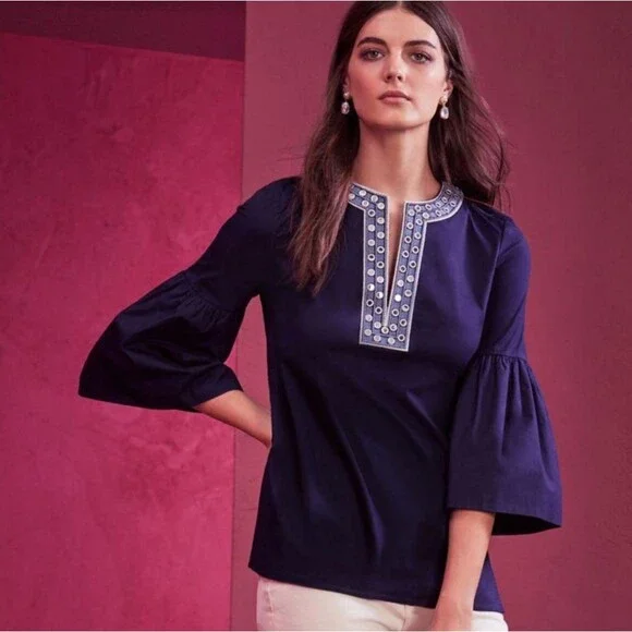 🍒NWT🍒 TORY BURCH POPLIN BOHO BELL SLEEVES TOP