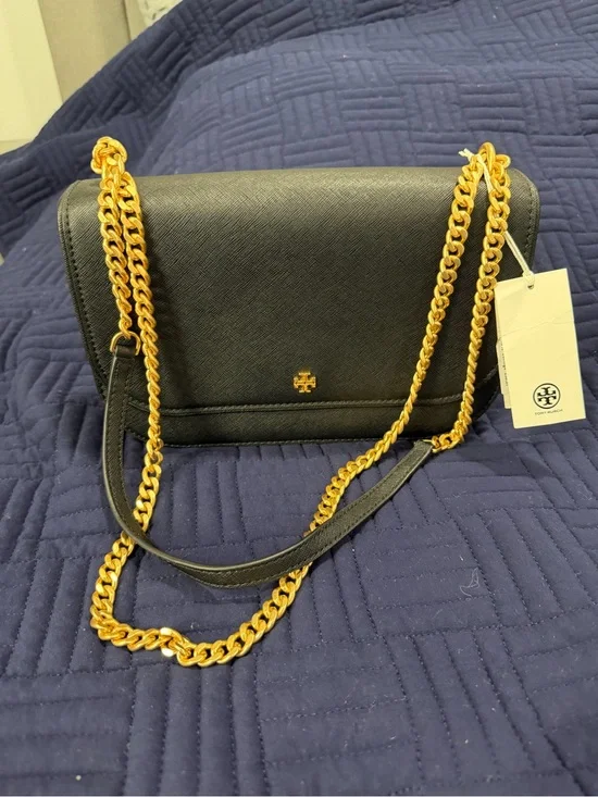 Tory Burch Black Leather Crossbody/Shoulder Bag with Gold Chain