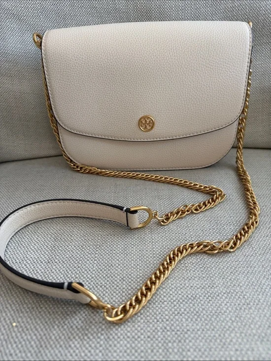 Tory Burch Soft Cream Leather Chain Shoulder or Clutch Bag
