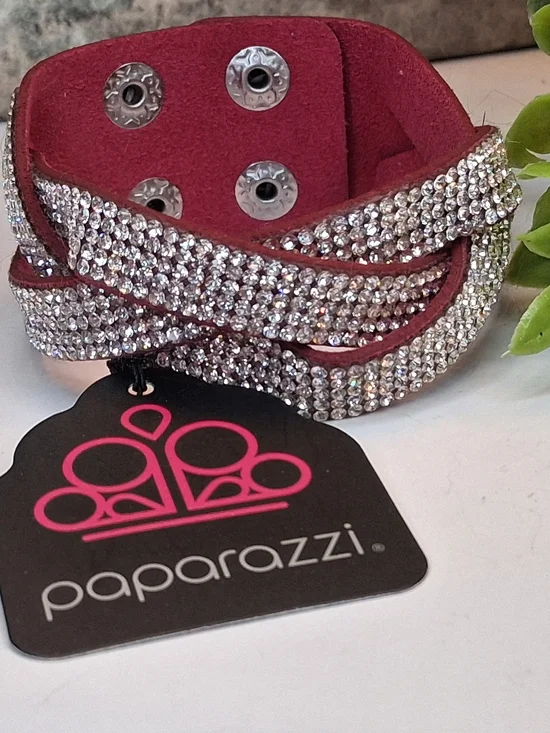 paparazzi Crystal Wrapped Bracelet - Rose Suede