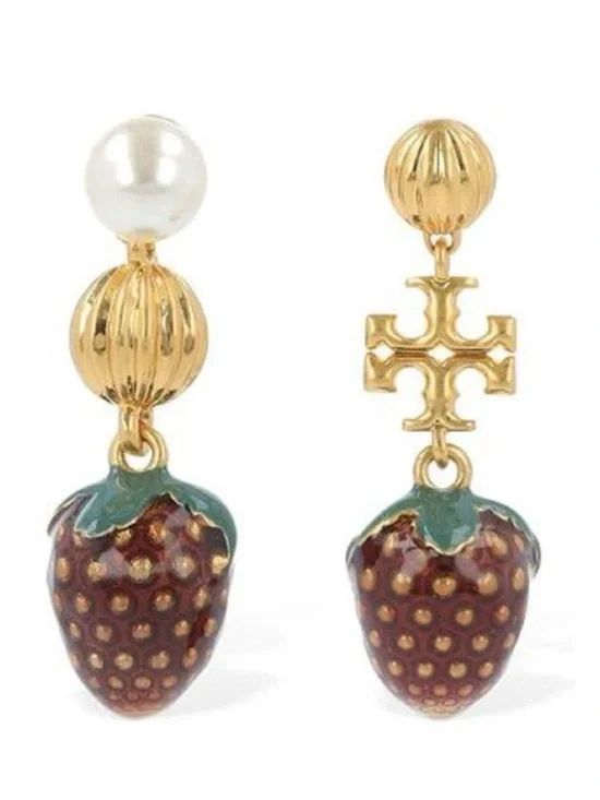 Tory Burch NWT Logo Strawberry Charm Drop Earrings $125 MSRP