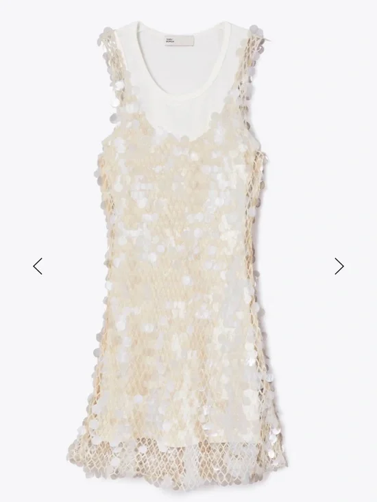 Tory Burch Sequin Mesh Dress in Snow White / new ivory