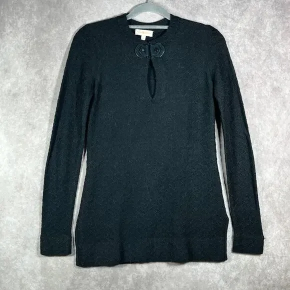 Tory Burch Sweater Womens Size XS Black Knit Wool‎ Blend Keyhole Neck Pullover