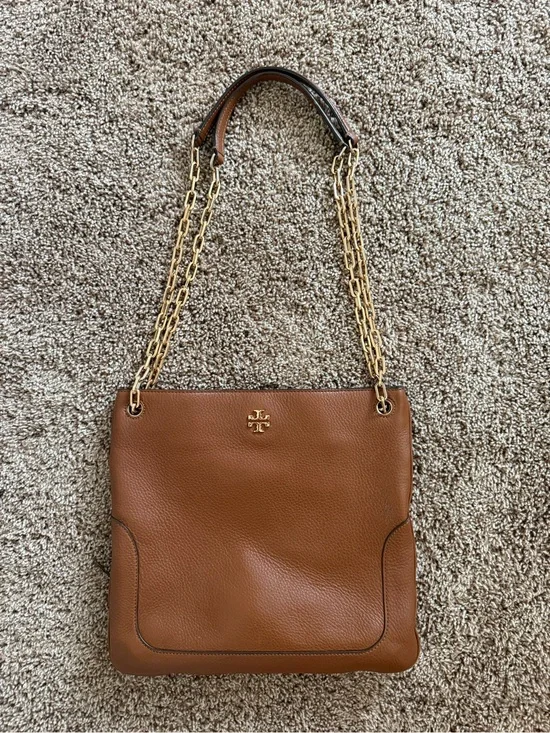 Tory Burch Tan Brown Pebbled Leather Chain-Handle Shoulder Bag