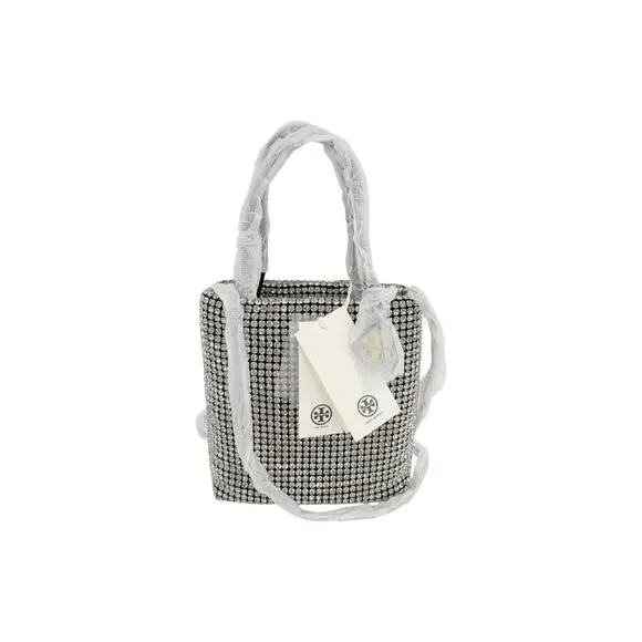 TORY BURCH Night Owl Crystal Embellished Mini Tote in Silver