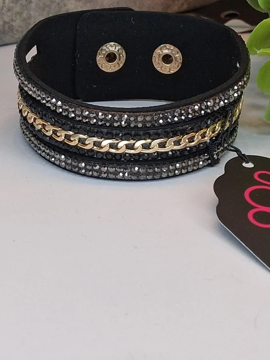 Black and Gold Sparkle Wrap Bracelet