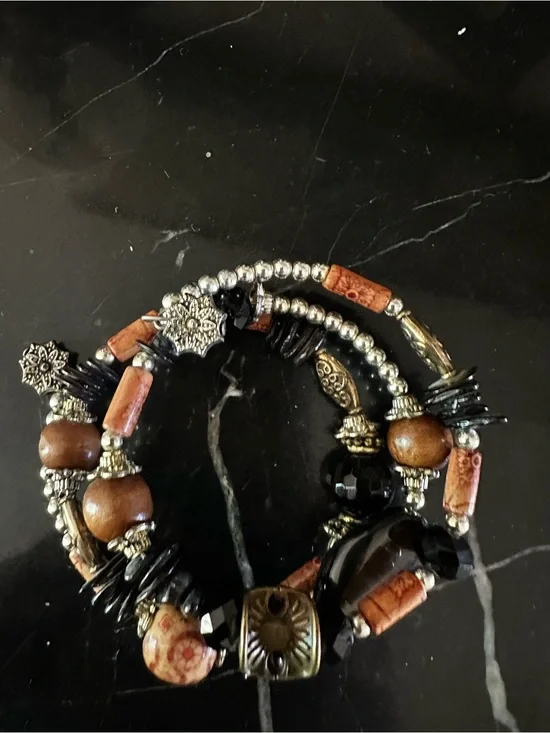 Artisan Multi-Strand Brown & Black Beaded Wrap Bracelet