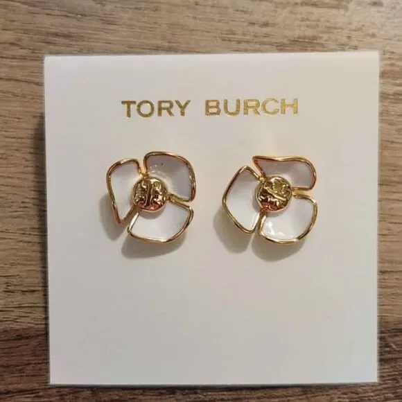 Tory Burch Goldtone Flower Earrings NEW